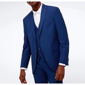 Kenneth‎ Cole Reaction Mens Slim fit Suit Jacket Blazer 46L Blue Solid E081224